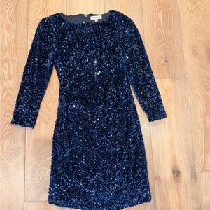 Nanette Lepore Navy Blue Sequin Long Sleeve Dress